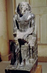 Enthroned Statue of Khafre (2520-2494 BC), from the Valley Temple of the Pyramid of Khafre at Giza, Old Kingdom, c. 2540-2505 BC